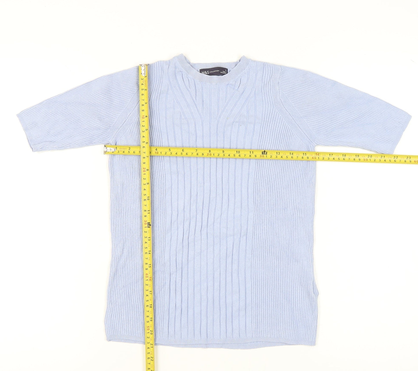 Marks and Spencer Women's Blue Mock Neck Rib-Knit Jumper M