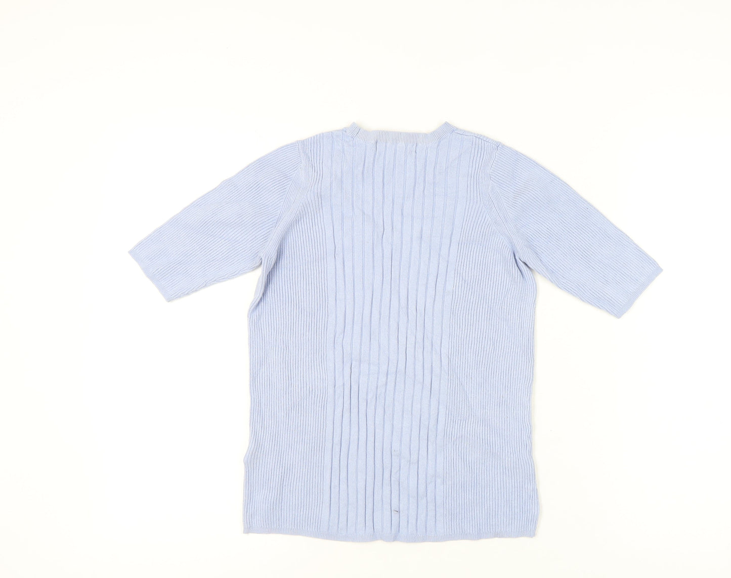 Marks and Spencer Women's Blue Mock Neck Rib-Knit Jumper M