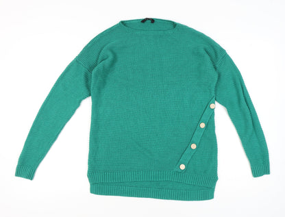 Peacocks Women's Green Medium Crew Neck Pullover Jumper with Button Detail