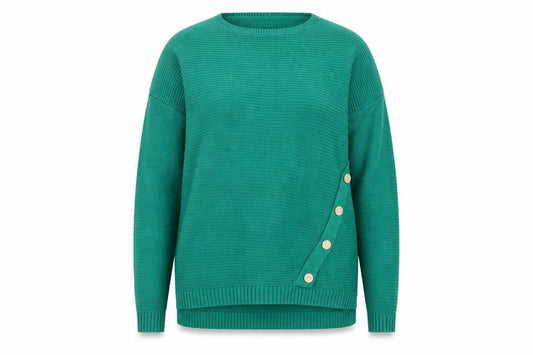 Peacocks Women's Green Medium Crew Neck Pullover Jumper with Button Detail