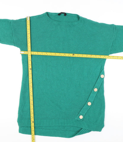 Peacocks Women's Green Medium Crew Neck Pullover Jumper with Button Detail