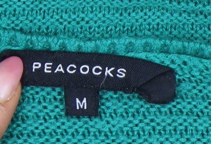 Peacocks Women's Green Medium Crew Neck Pullover Jumper with Button Detail