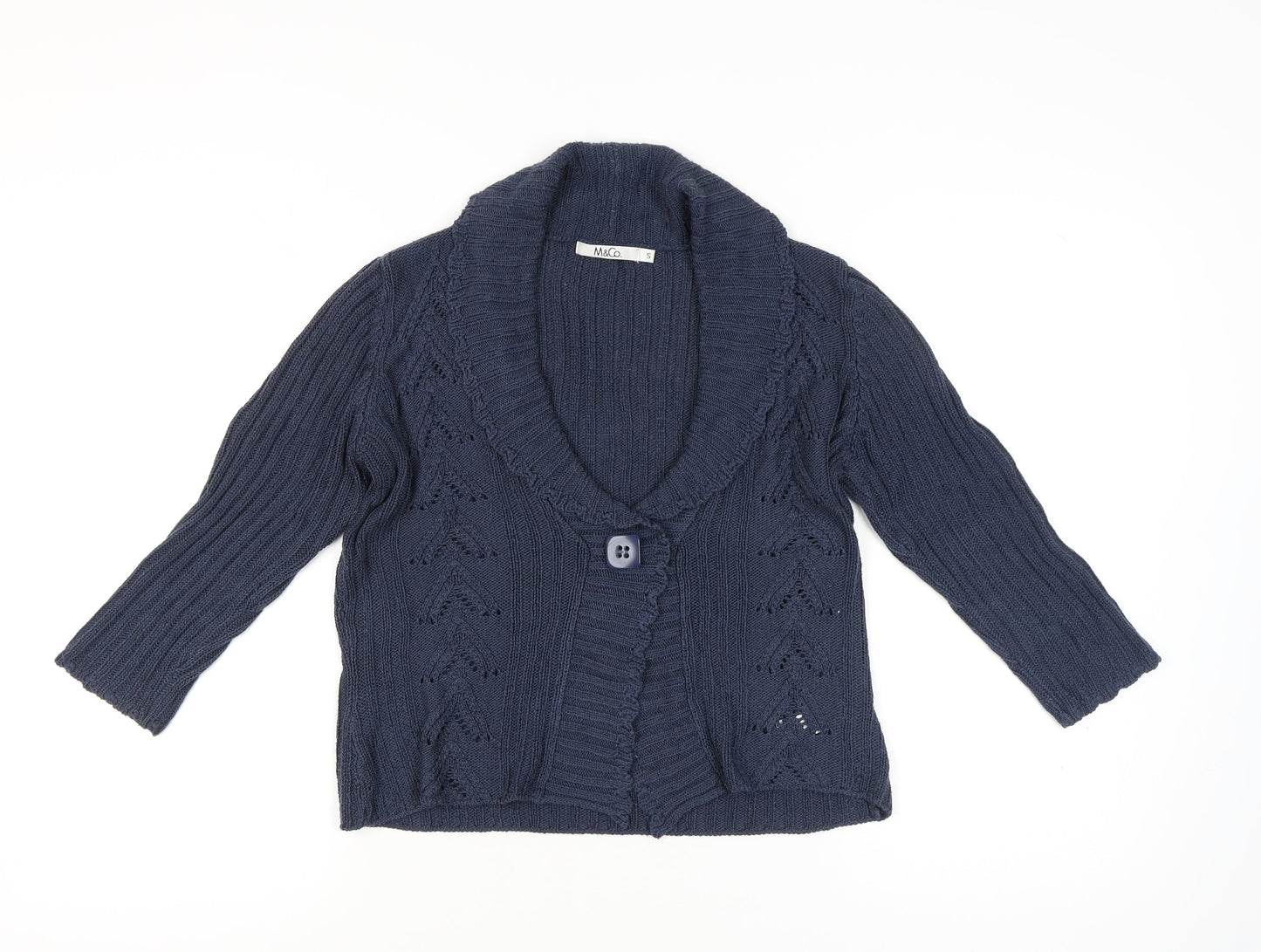M&Co Women Blue Knit Shawl Collar Cardigan Size S Acrylic