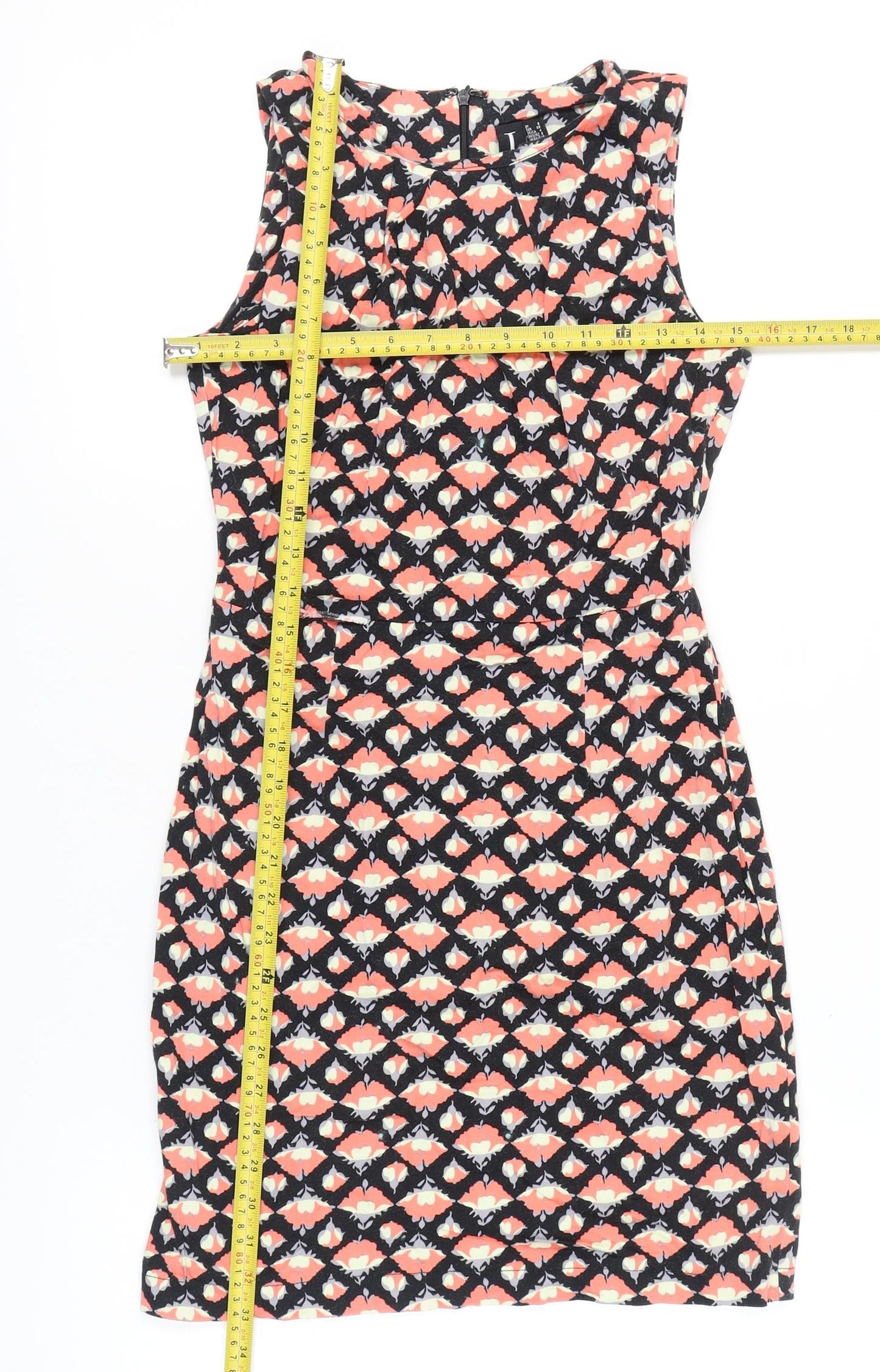 Izabel London Women’s Black Floral Sheath Dress Size 8 Cotton Blend