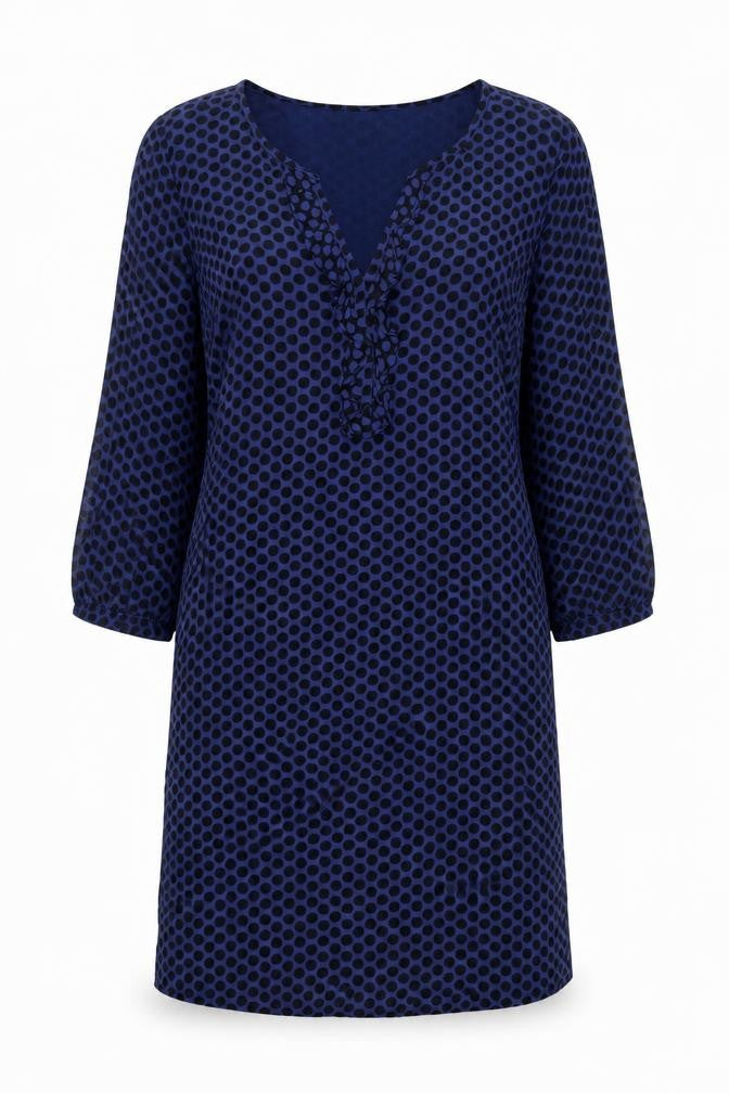 East Women’s Blue Polka Dot Viscose Shift Dress Size 10 3/4 Sleeve