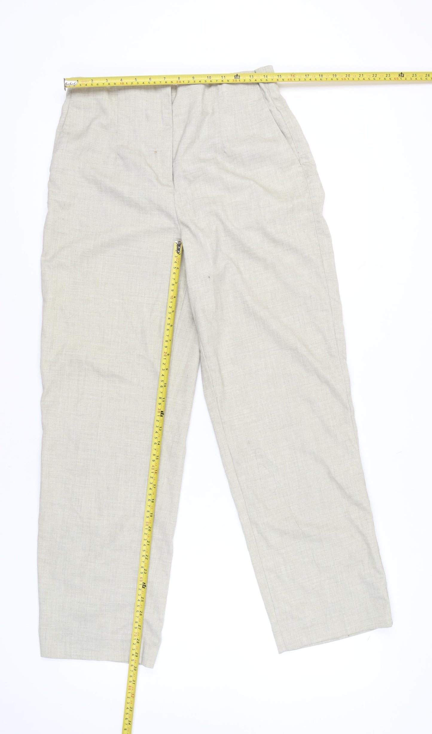 H&M Women’s Beige Straight Leg Trousers Size 16 Mid Rise Casual Workwear