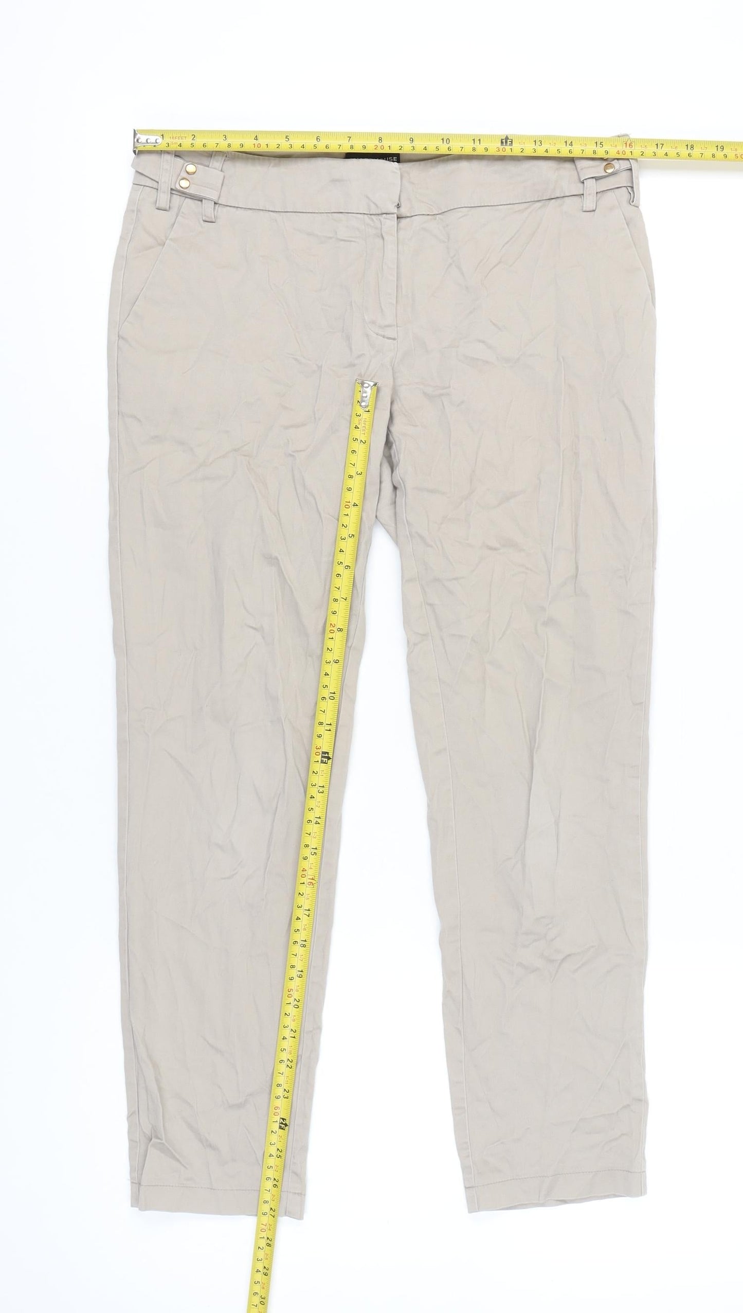 Warehouse Womens Beige Chino Trousers UK 10 Slim Fit Straight Leg