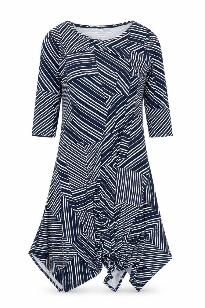 Damart Women’s Blue Striped Asymmetric Knee Dress Size 20