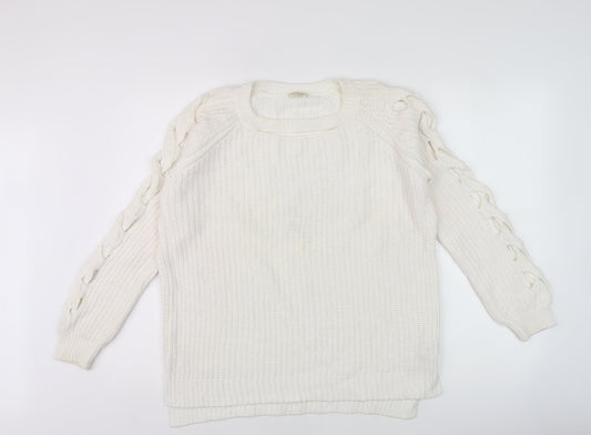 River Island Women’s Ivory Size 6 Scoop Neck Chunky Knit Jumper