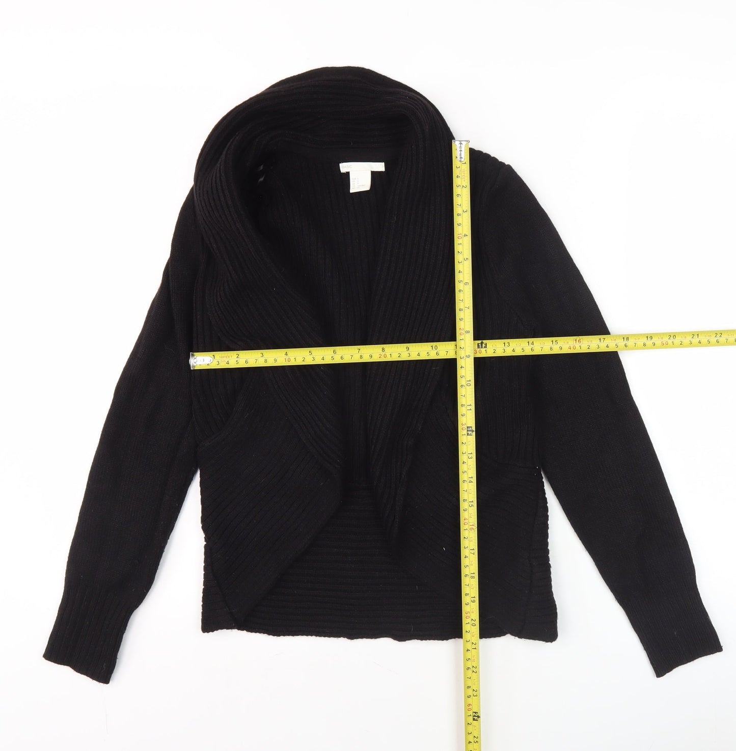 H&M Women’s Black Shawl Collar Cardigan Size S Ribbed Knit Long Sleeve