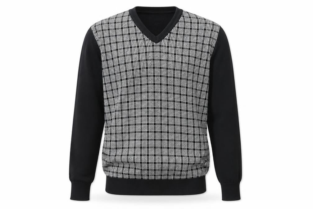 Smog Men's Black Check Front V-Neck Pullover Jumper M Regular