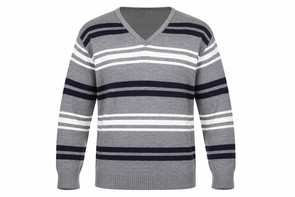 Lewis & Finch Men’s Grey Striped V-Neck Pullover Jumper L