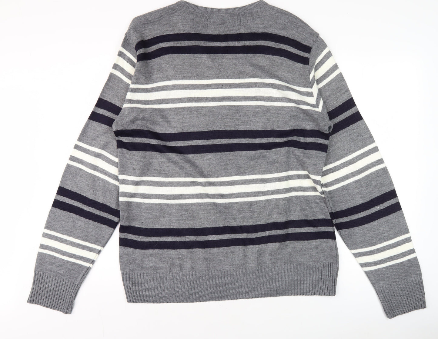 Lewis & Finch Men’s Grey Striped V-Neck Pullover Jumper L