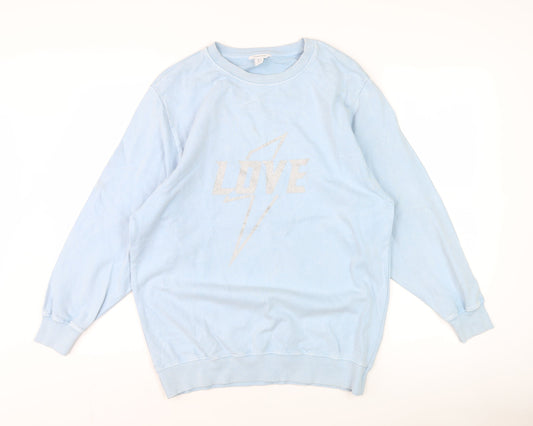 Sonder Studio Women's Blue Glitter 'LOVE' Pullover Sweatshirt UK 8