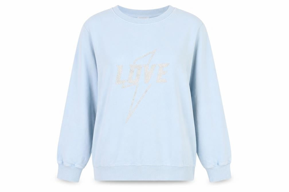Sonder Studio Women's Blue Glitter 'LOVE' Pullover Sweatshirt UK 8