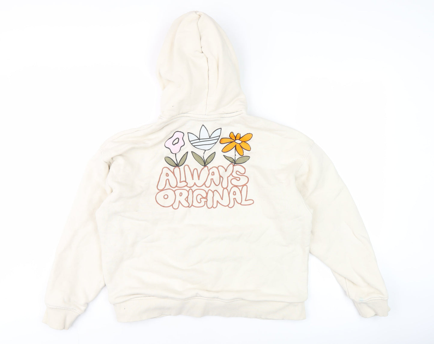 Adidas Women’s Ivory Pullover Hoodie Size 10 Floral Graphic Logo