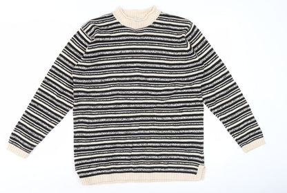Jumper Women's Black Striped Mock Neck Pullover M Cotton Knit