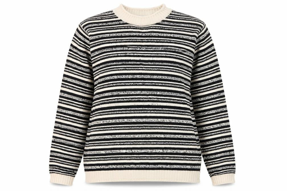 Jumper Women's Black Striped Mock Neck Pullover M Cotton Knit