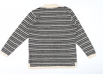 Jumper Women's Black Striped Mock Neck Pullover M Cotton Knit