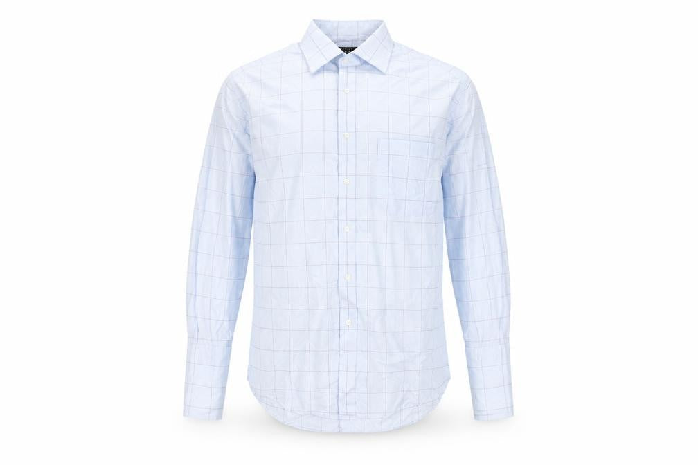 Thomas Nash Men's Blue Check 16in Cotton Long Sleeve Shirt