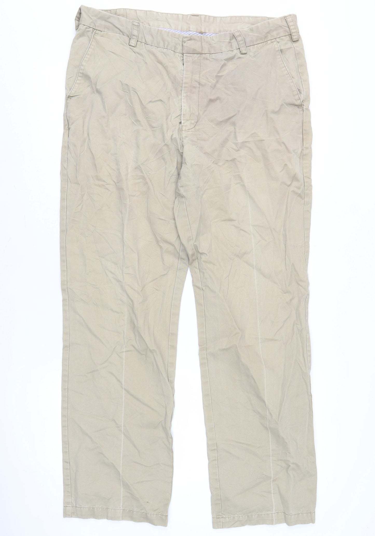 John Lewis Men Beige Chino Trousers 36in Waist Regular Fit Straight Leg