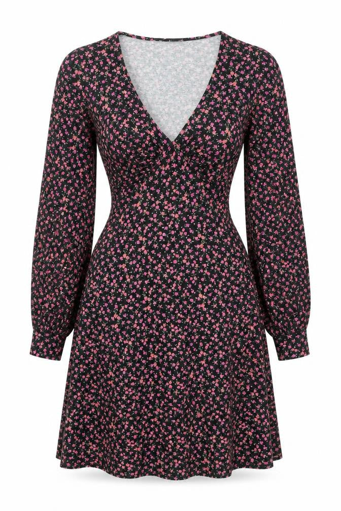ASOS DESIGN Women’s Black Floral A-Line Short Dress UK 6