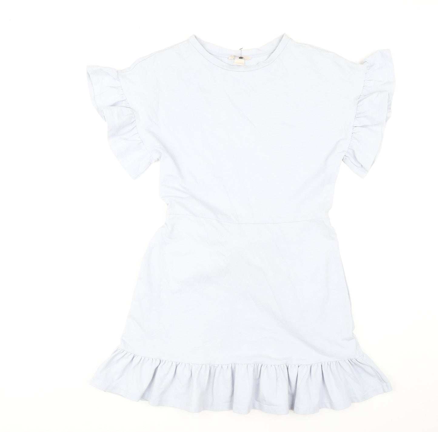 H&M Women’s Blue Flutter Sleeve Ruffle Hem Short Shift Dress Size 8