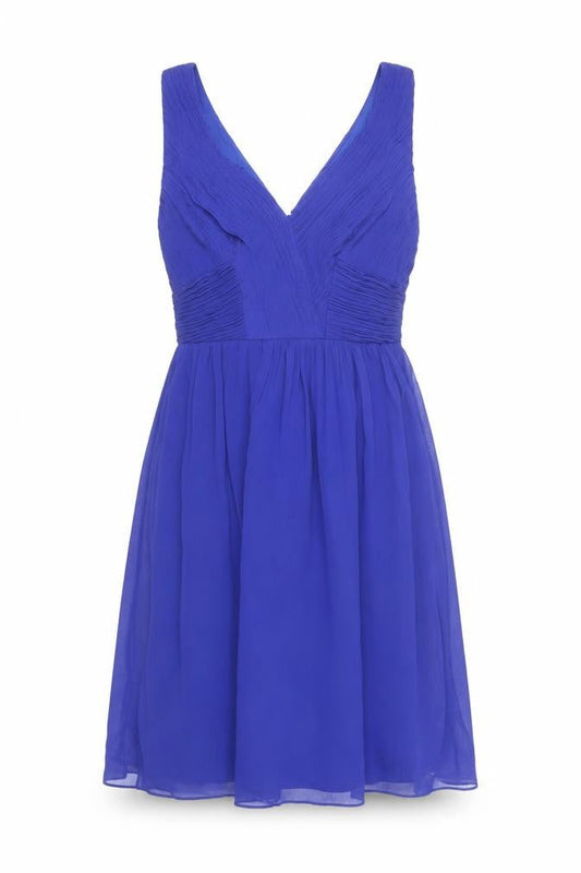 Monsoon Women’s Blue Knee Length A-Line Pleated V-Neck Dress Size 10