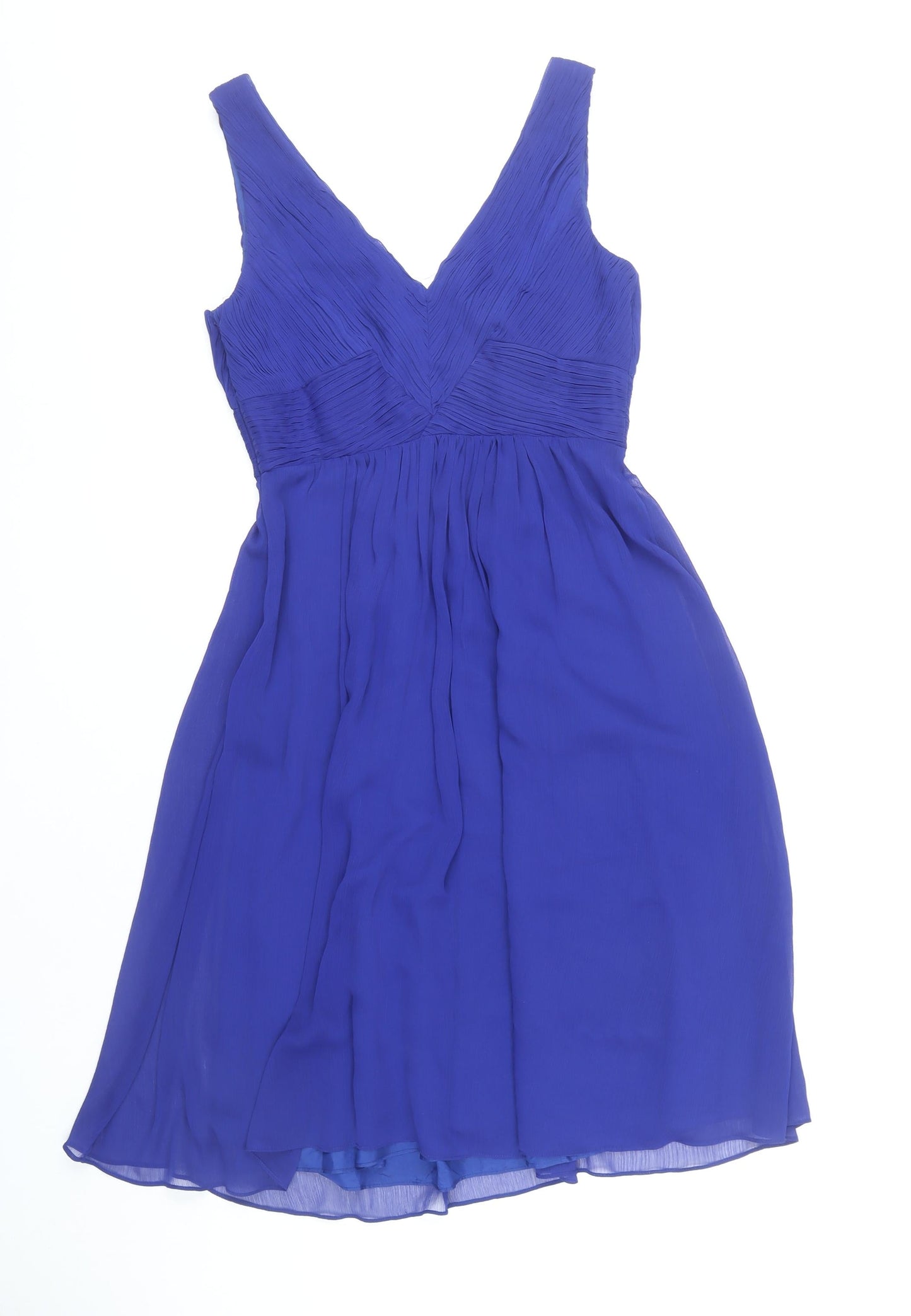 Monsoon Women’s Blue Knee Length A-Line Pleated V-Neck Dress Size 10