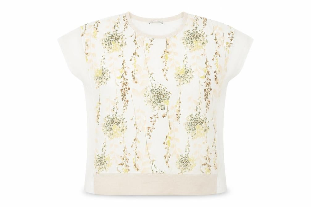 Zara Women Ivory Floral Short Sleeve Regular Fit T-Shirt Size 8
