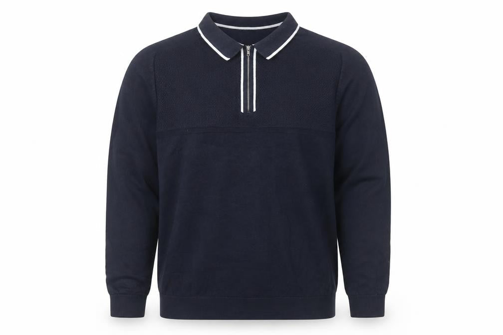 EASY Men’s Blue XL Collared 1/4 Zip Knitted Jumper Cotton Blend