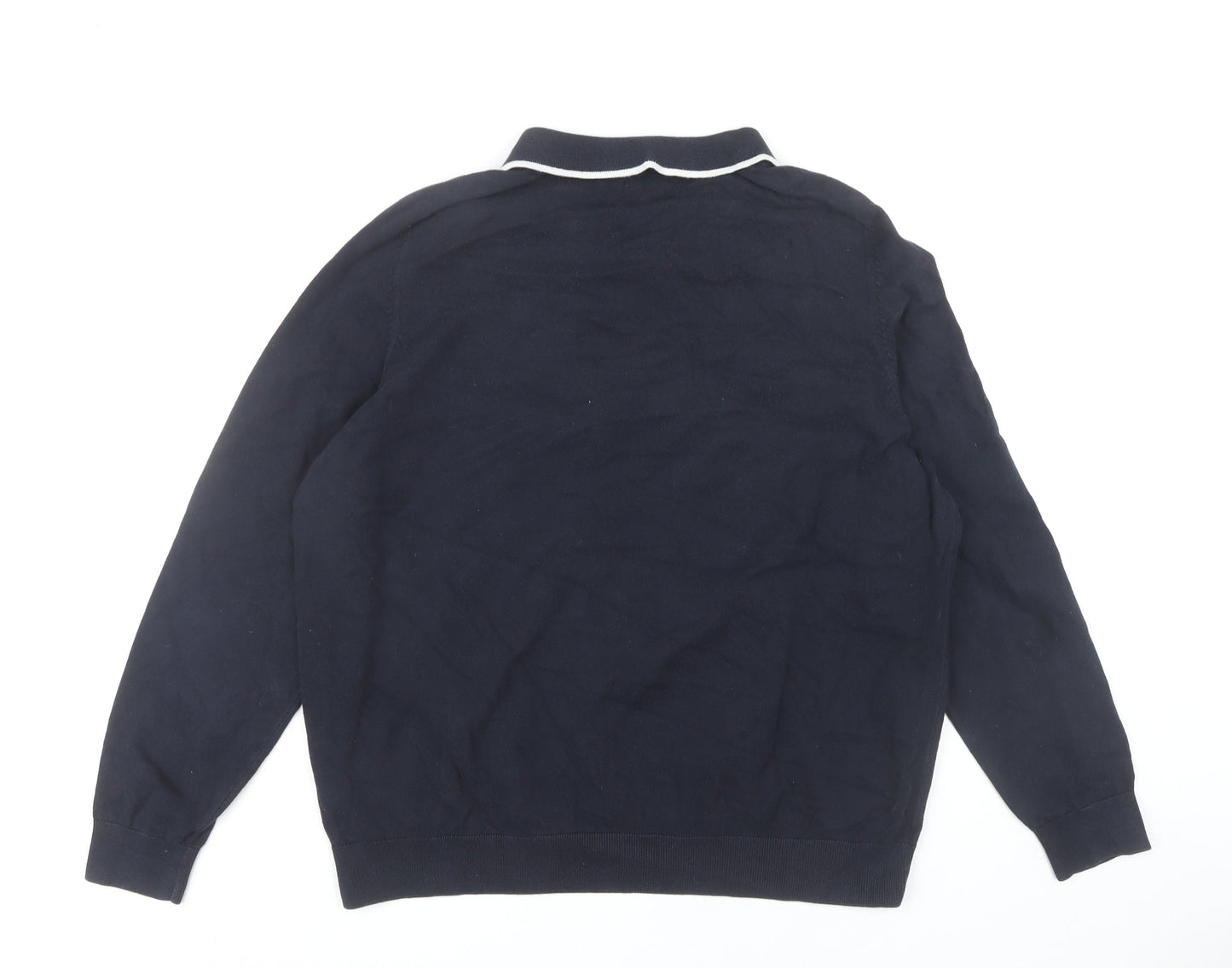 EASY Men’s Blue XL Collared 1/4 Zip Knitted Jumper Cotton Blend
