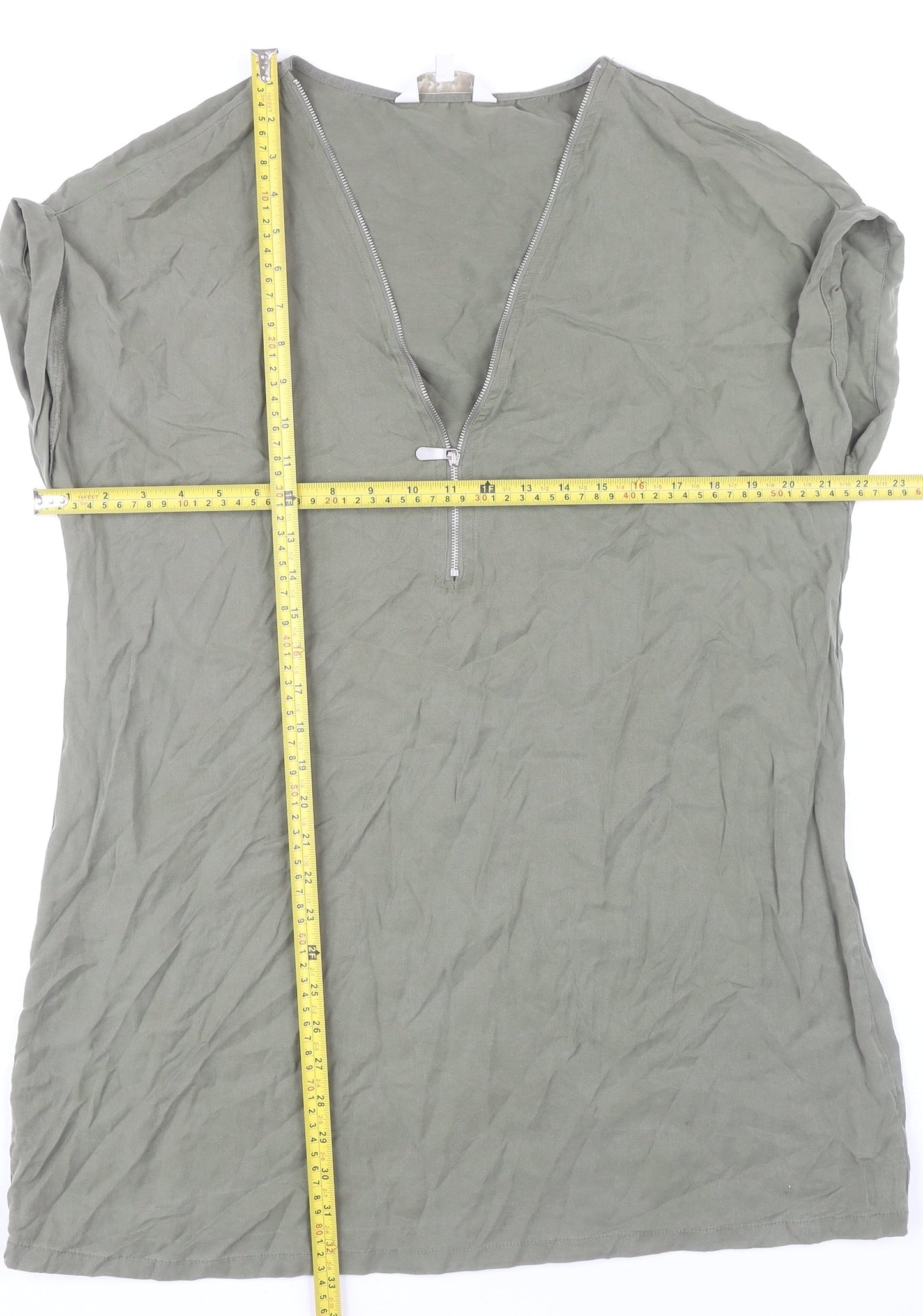 Apricot Women Green Size 12 Shift Dress V-Neck Zip Casual