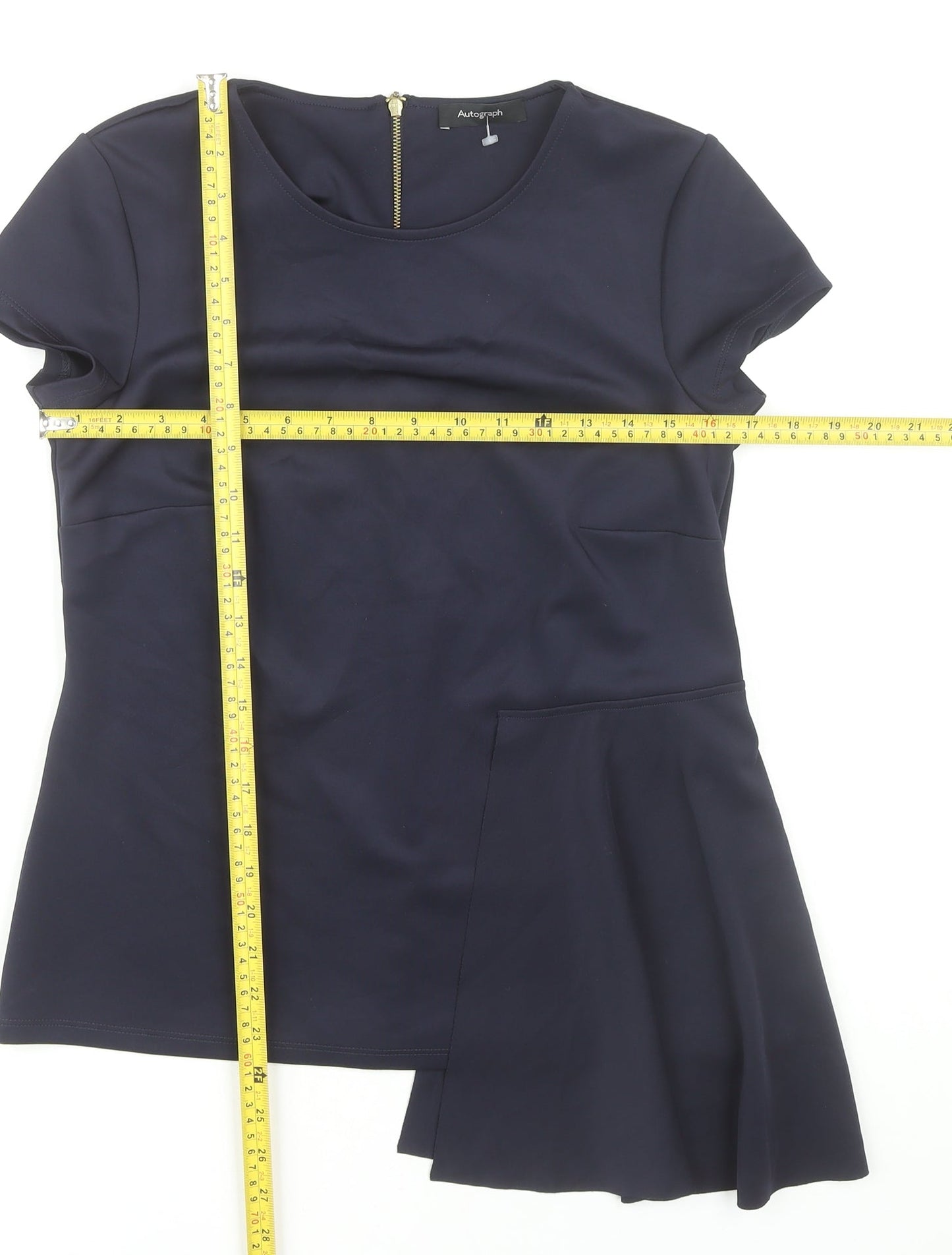 Marks and Spencer Women’s Navy Blue Blouse Size 10 Short Sleeve Zip