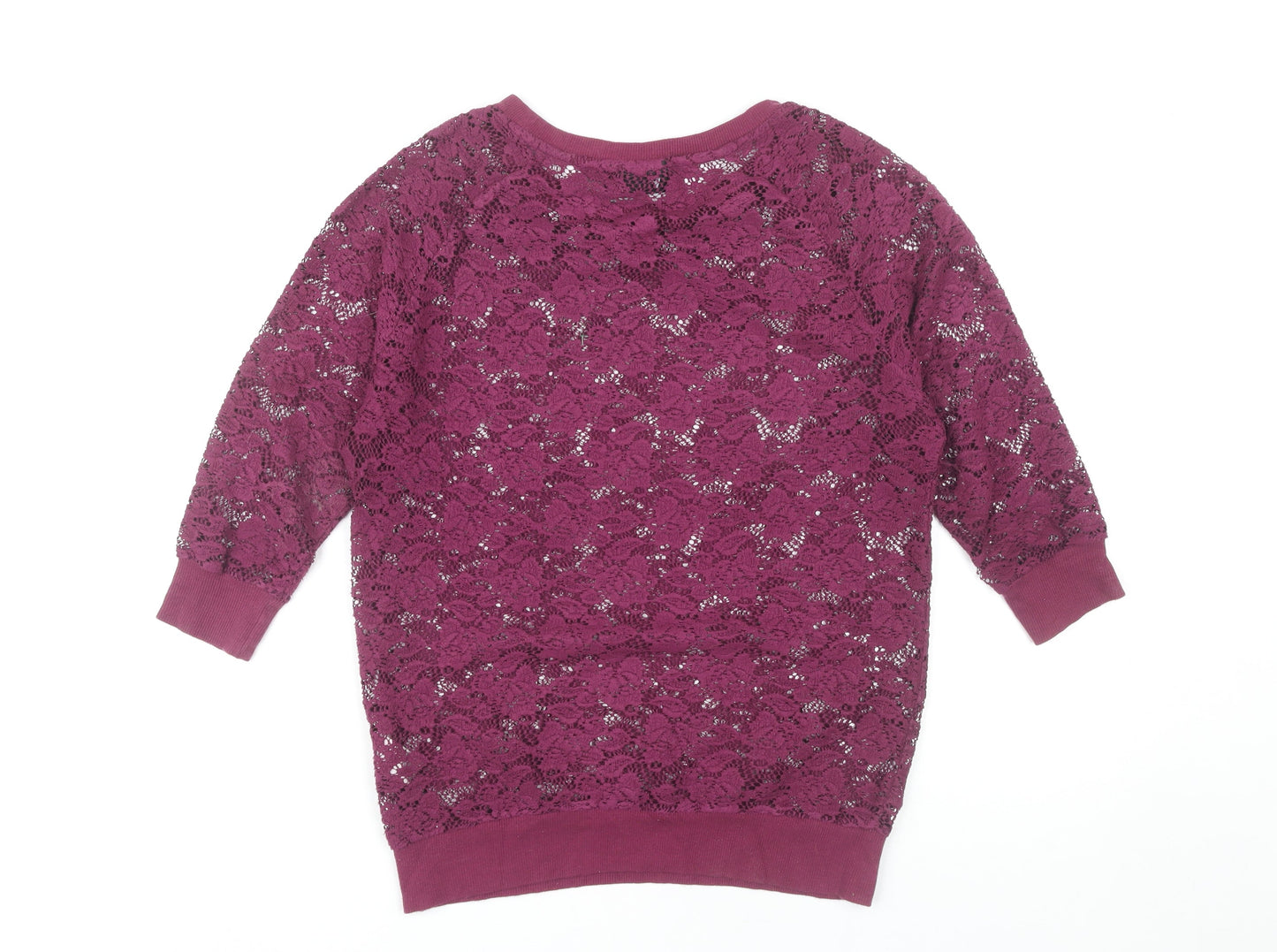 Next Women’s Purple Lace Blouse UK 8 3/4 Sleeve Crew Neck