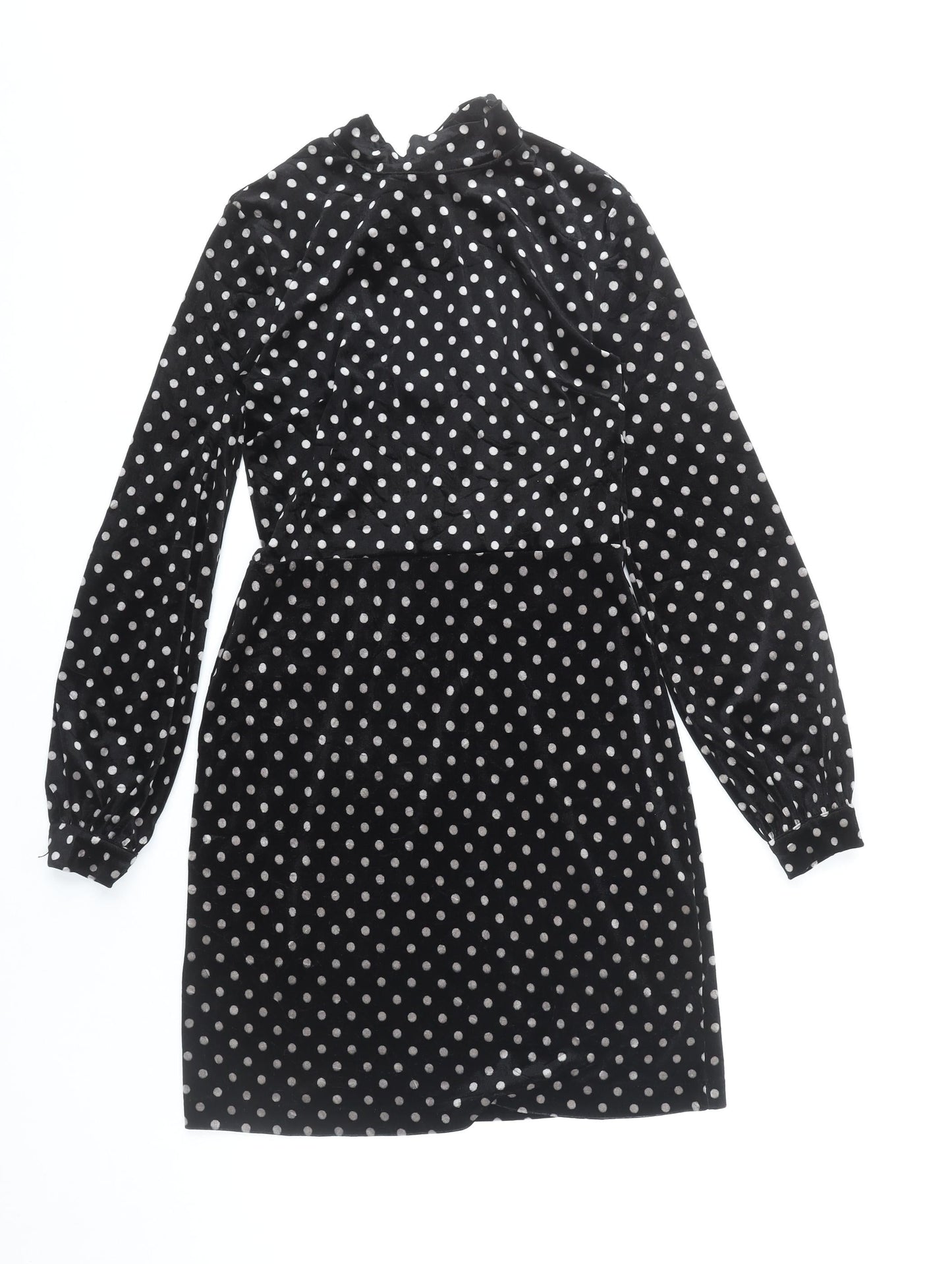 Warehouse Women’s Black Polka Dot Velvet Sheath Dress Size 10