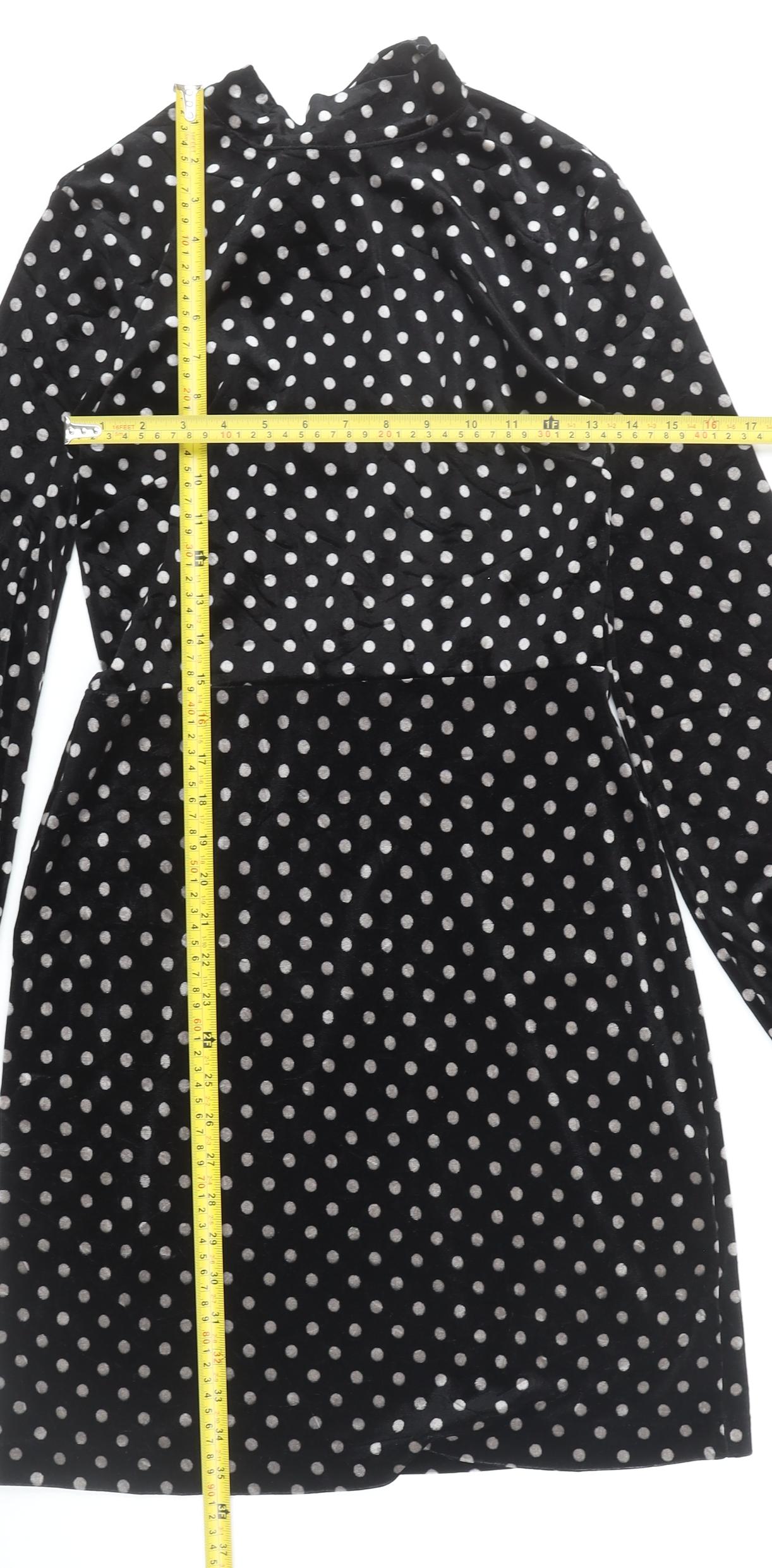 Warehouse Women’s Black Polka Dot Velvet Sheath Dress Size 10