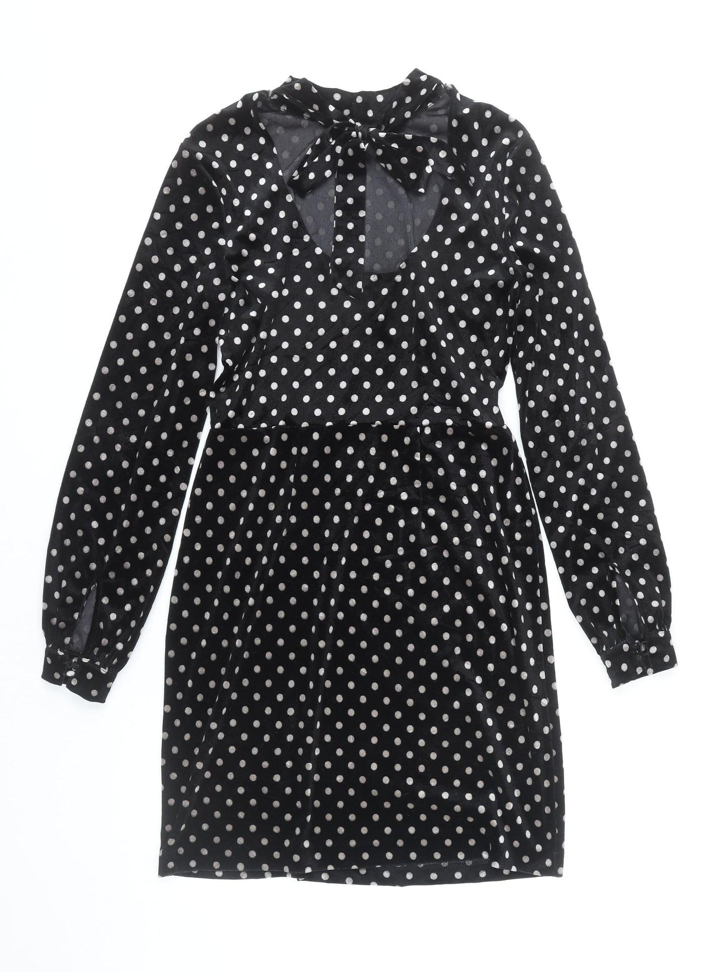 Warehouse Women’s Black Polka Dot Velvet Sheath Dress Size 10