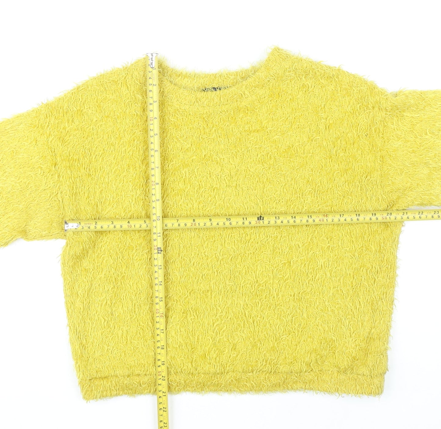 Bershka Women’s Yellow Crew Neck Pullover Jumper Size 8
