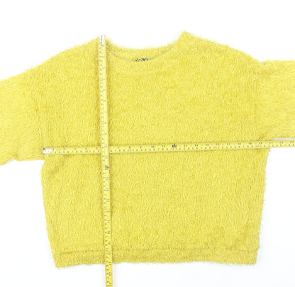 Bershka Women’s Yellow Crew Neck Pullover Jumper Size 8