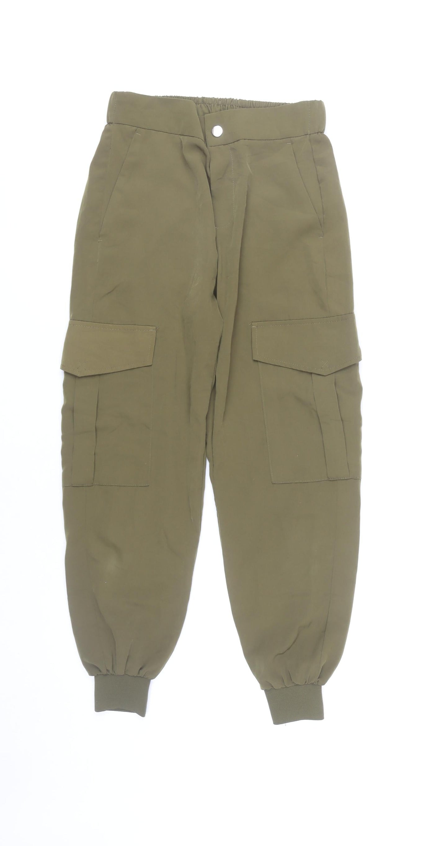Zara Women's Green XS Cargo Trousers Elastic Waist Pockets