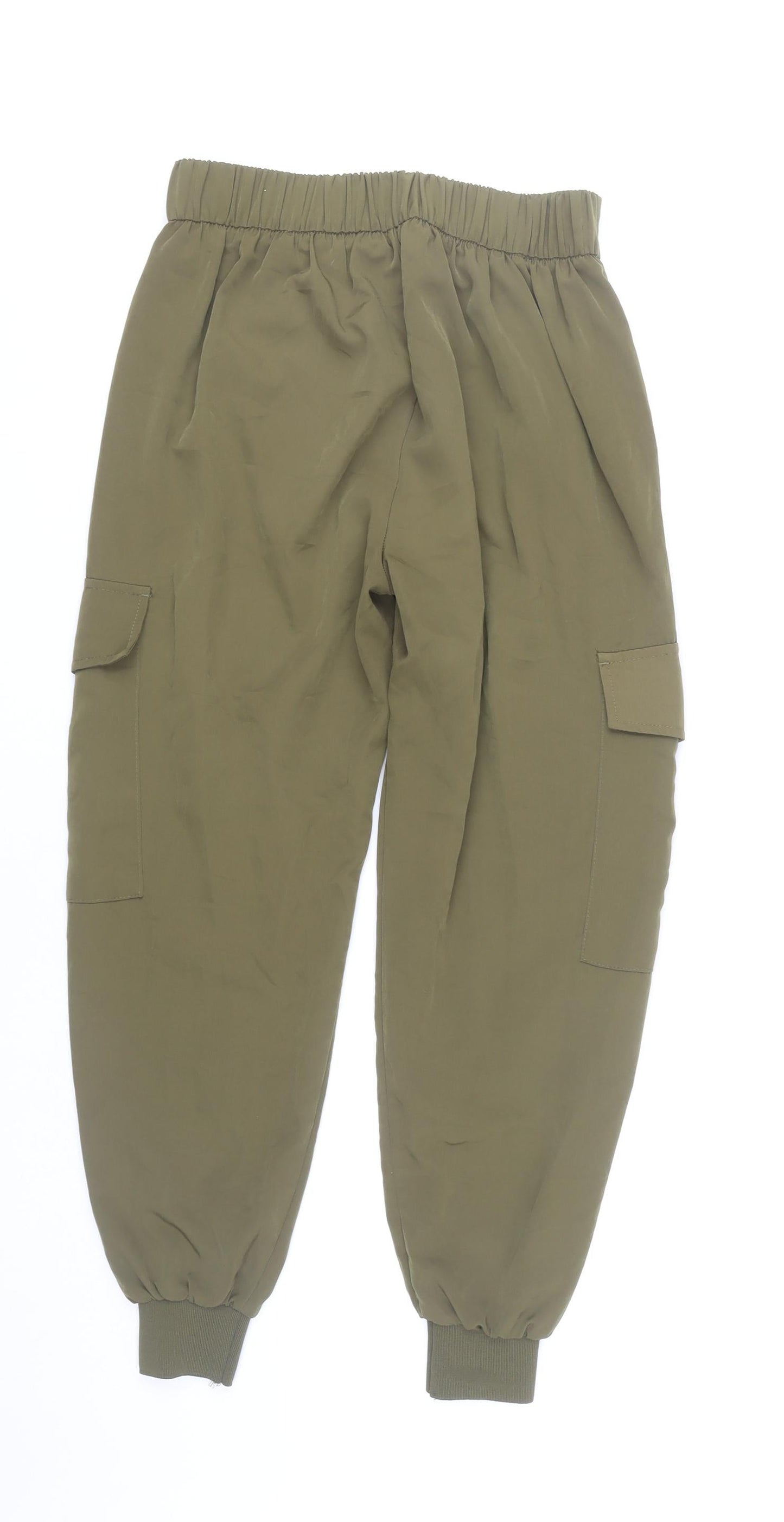 Zara Women's Green XS Cargo Trousers Elastic Waist Pockets
