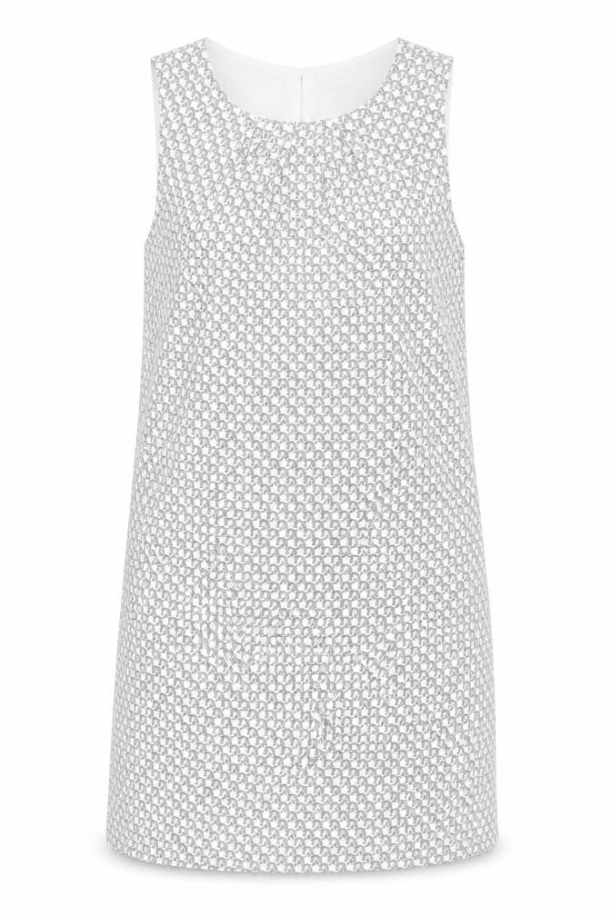 H&M Women White Geometric Shift Dress Size 12 Knee Length Sleeveless