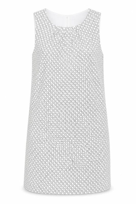 H&M Women White Geometric Shift Dress Size 12 Knee Length Sleeveless