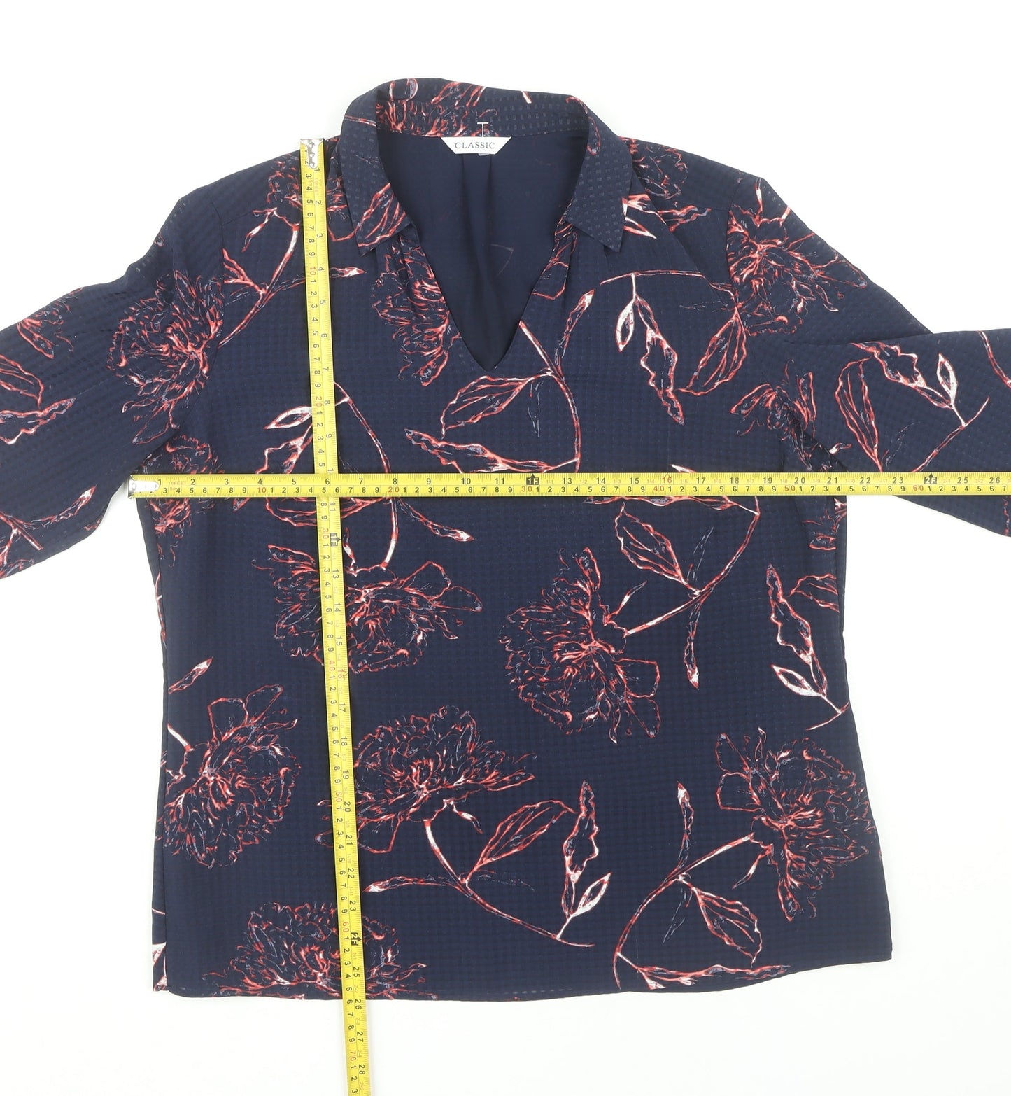 Marks and Spencer Women's Blue Floral Collared Long Sleeve Blouse UK 14