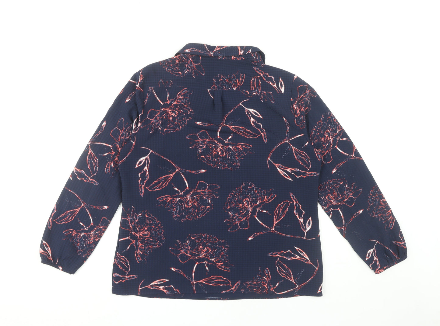 Marks and Spencer Women's Blue Floral Collared Long Sleeve Blouse UK 14