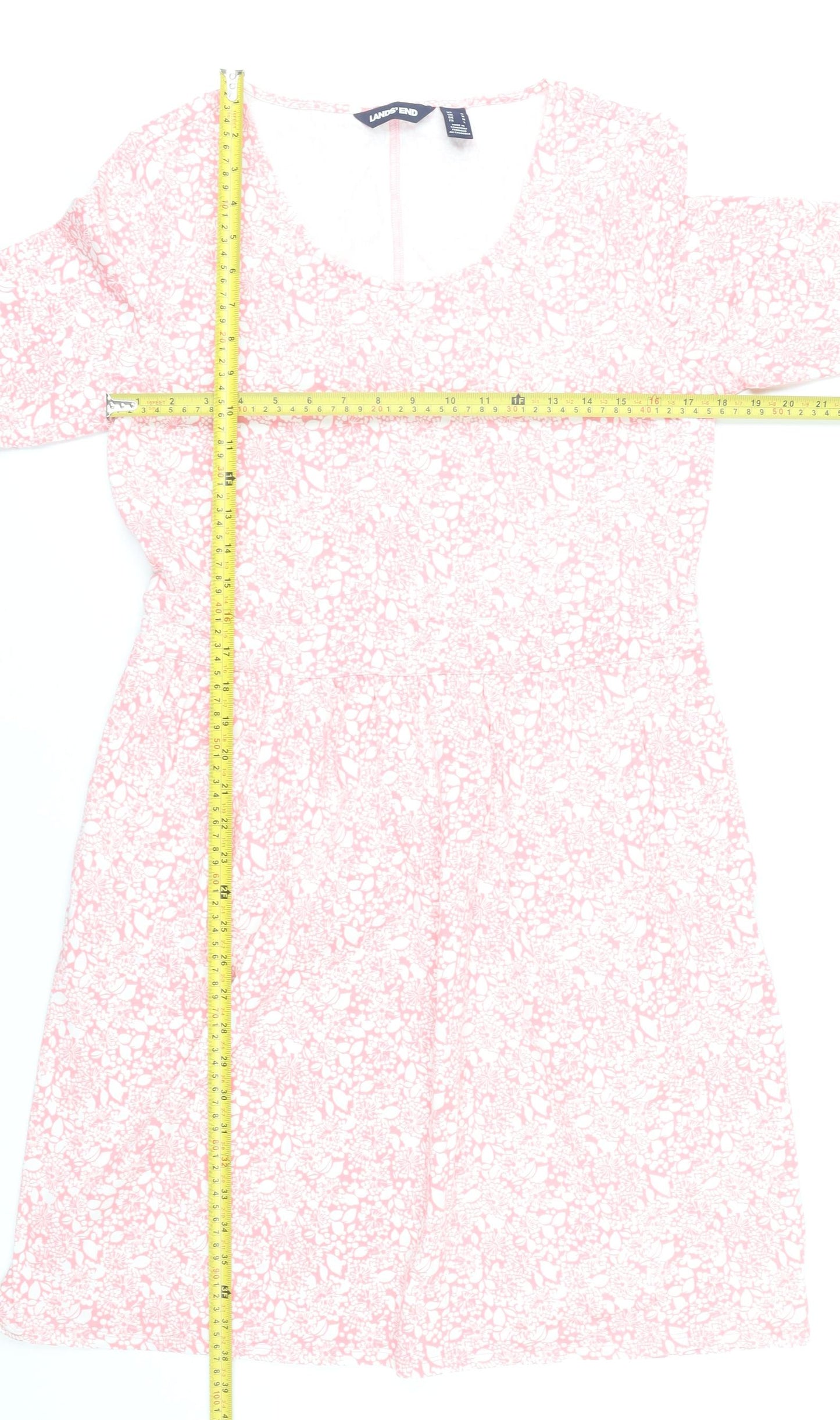 Lands' End Women’s Pink Floral Knee Length A-Line Dress M