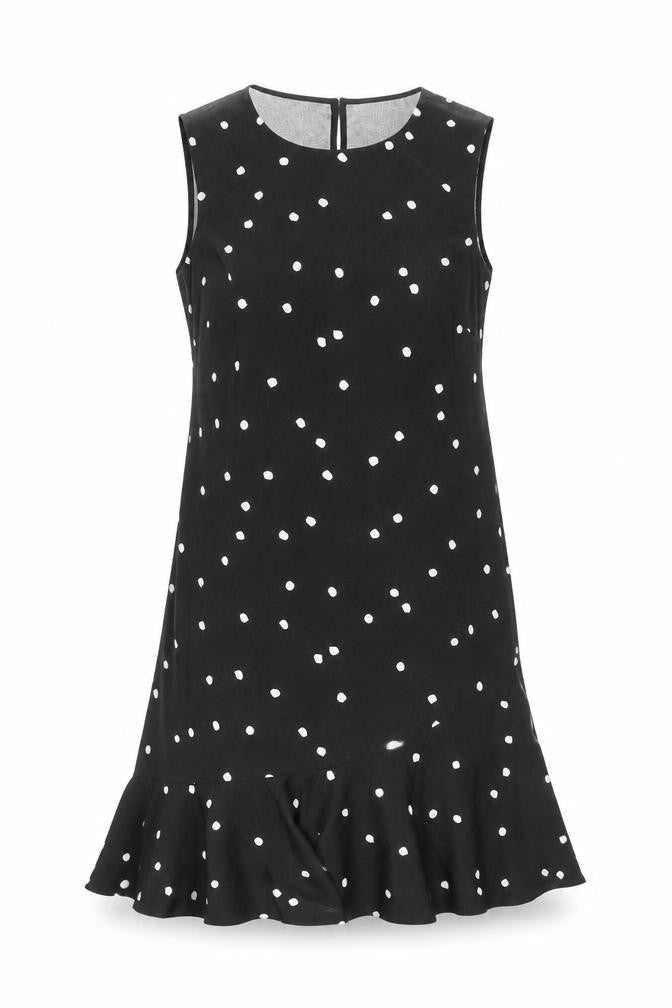 Warehouse Women’s Black Polka Dot Shift Dress Size 8 Knee Length Sleeveless