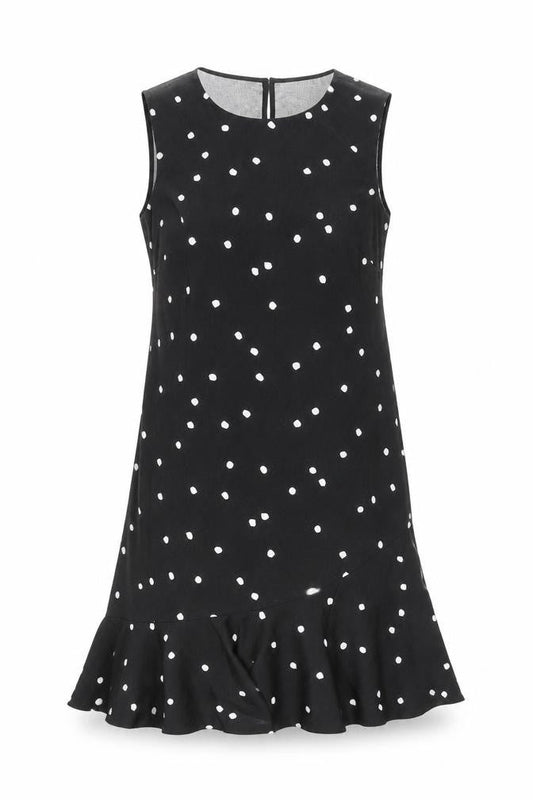 Warehouse Women’s Black Polka Dot Shift Dress Size 8 Knee Length Sleeveless
