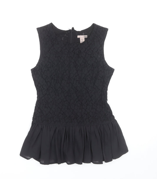 H&M Women's Black Lace Peplum Blouse Sleeveless Size 6